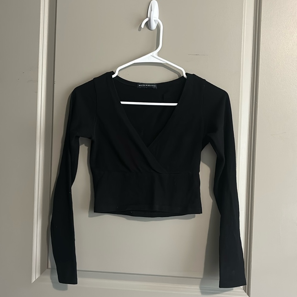 Brandy Melville low cut black long sleeve crop top